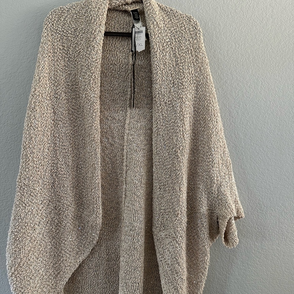 Chico’s Black Label Textured Knit Natural Tan Sequin Cocoon Sweater